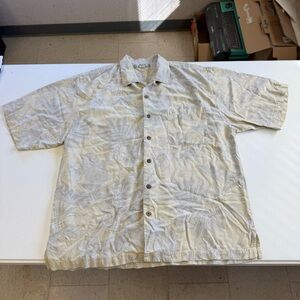 Tommy Bahama Silk Yellow and Gray Hawaiian button down shirt, size XL
